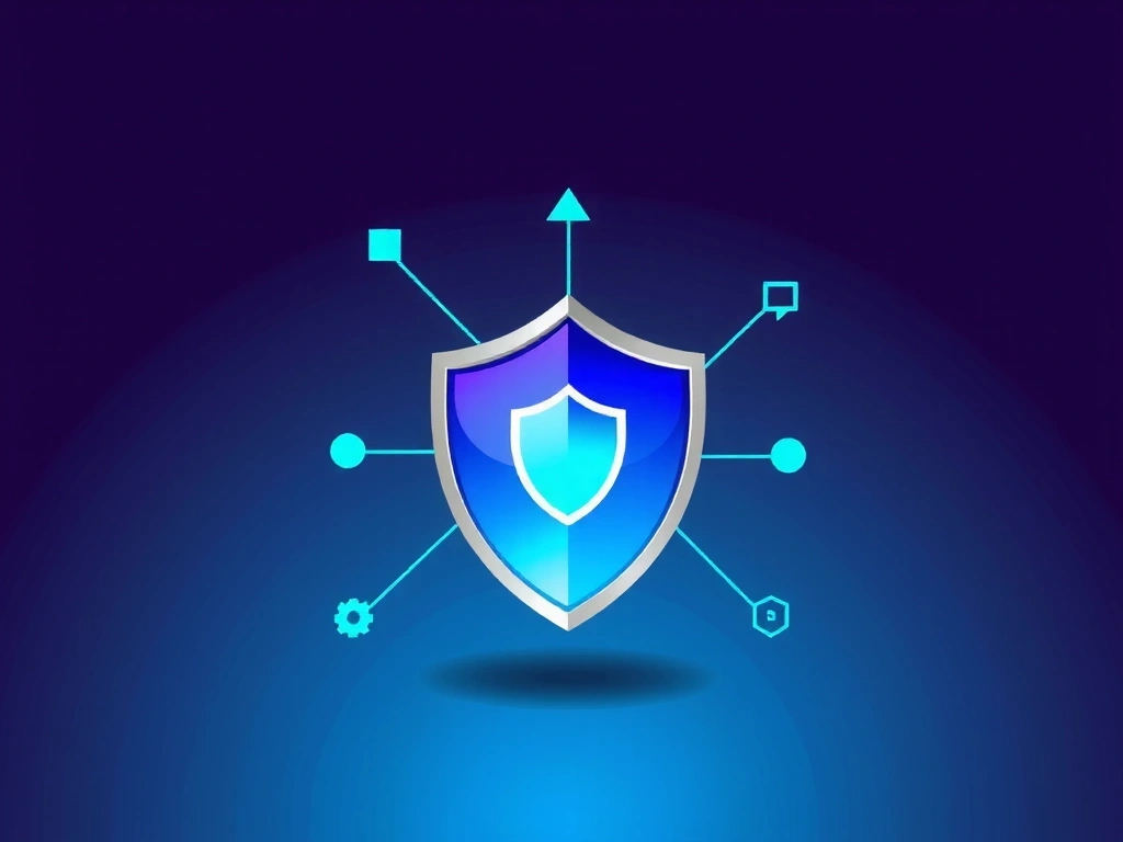 Illustration of a privacy shield protecting data, with abstract digital elements