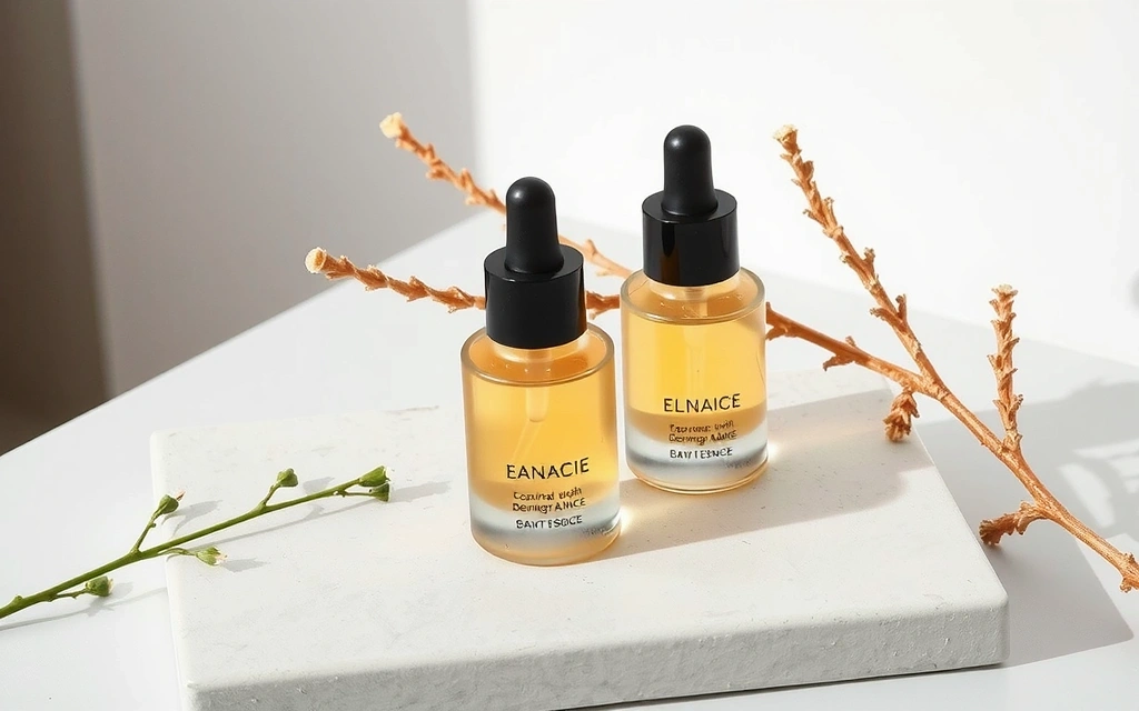 Elegant serum bottles with delicate natural elements