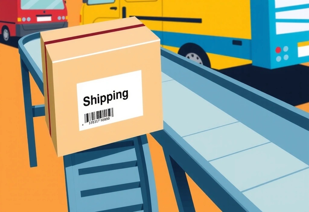 Illustration of a package being shipped, representing shipping and returns policies